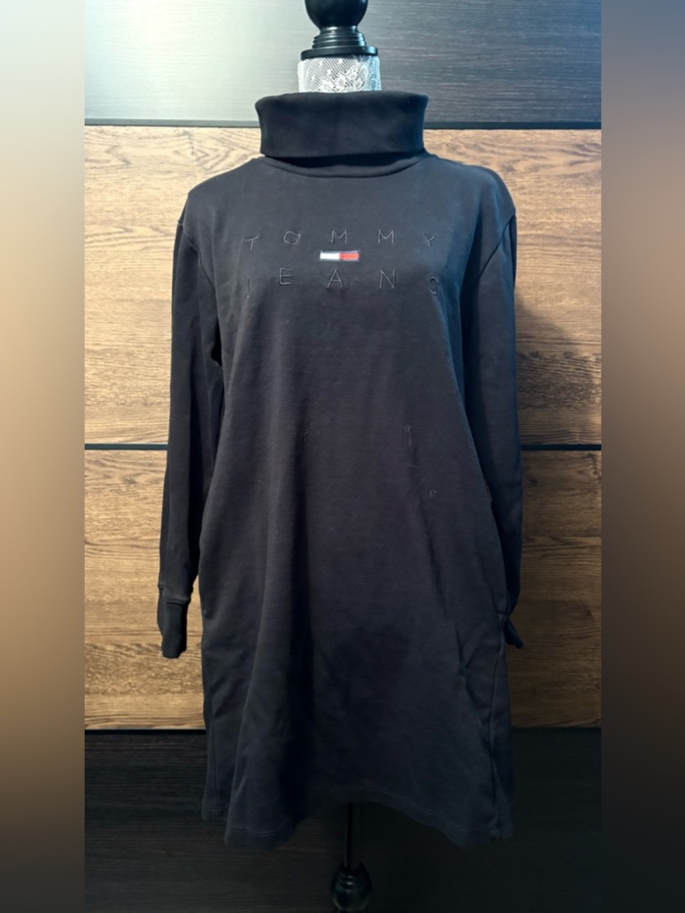 Tommy Jeans Black Turtleneck Sweater Dress with Pockets